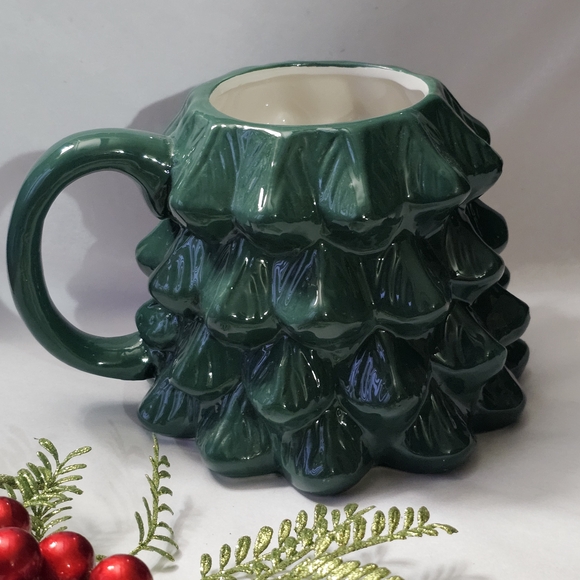 Peppermint And Pine Green Christmas Tree Figural Mug with Red Gift Accent - Picture 4 of 8